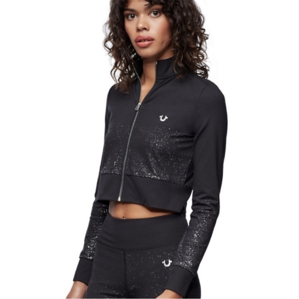True Religion Black Bomber Jacket with Sparkle Gradient
